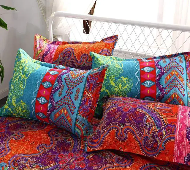 Alt view image 4 of 7 - Boho Queen Duvet Cover, 100% Microfiber Ethnic Bohemian Colorful Bedding Set for Men Women, Yellow Orange Modern Geo Bohemian Print Duvet Cover, with Zipper Closure Luxury Soft Durable (Queen, 3pcs)