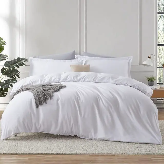 Main image of White Duvet Cover Queen Size - 3 Piece Queen Duvet Cover Set, Soft Double Brushed Queen Size Duvet Covers with Button Closure, 1 Duvet Cover 90x90 inches and 2 Pillow Shams