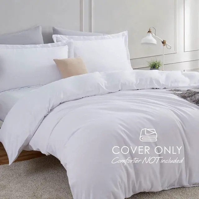 Alt view image 2 of 7 - White Duvet Cover Queen Size - 3 Piece Queen Duvet Cover Set, Soft Double Brushed Queen Size Duvet Covers with Button Closure, 1 Duvet Cover 90x90 inches and 2 Pillow Shams