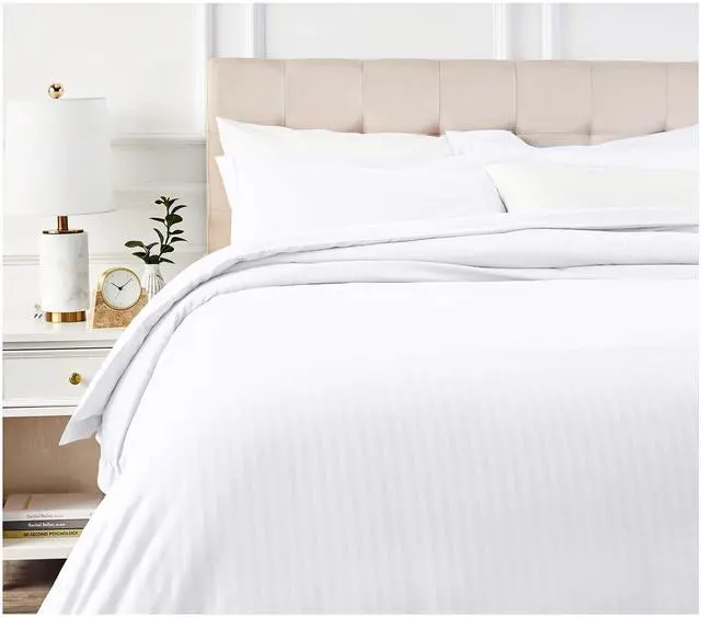 Main image of Brushed Microfiber 3-Piece Duvet Cover Set, Full/Queen, Bright White, Striped