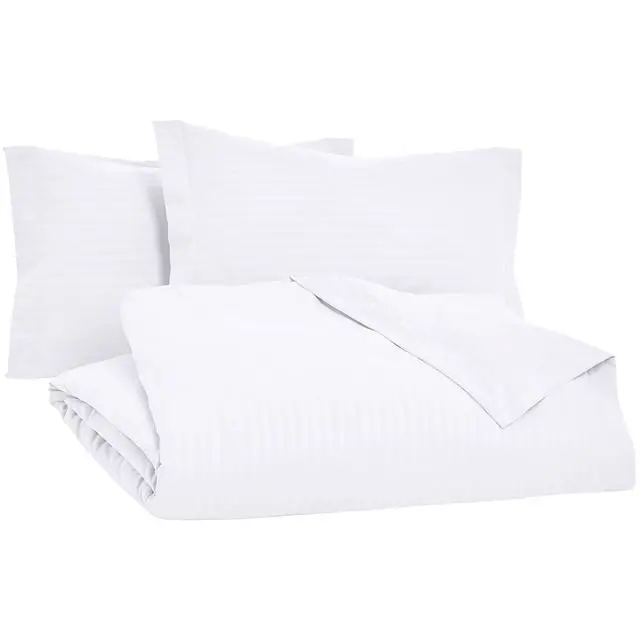 Alt view image 3 of 5 - Brushed Microfiber 3-Piece Duvet Cover Set, Full/Queen, Bright White, Striped