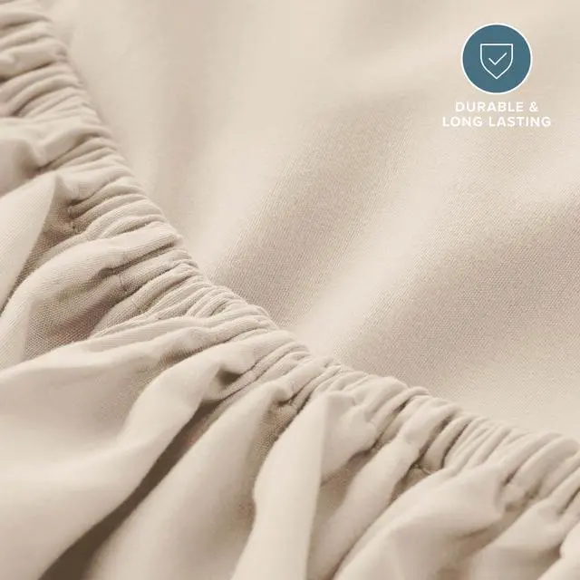Alt view image 5 of 7 - Fitted Bottom Sheet Queen Size - Premium 1800 Ultra-Soft - Hotel Luxury - Deep Pocket - Durable and Long Lasting - Fitted Sheet (Queen, Sand)