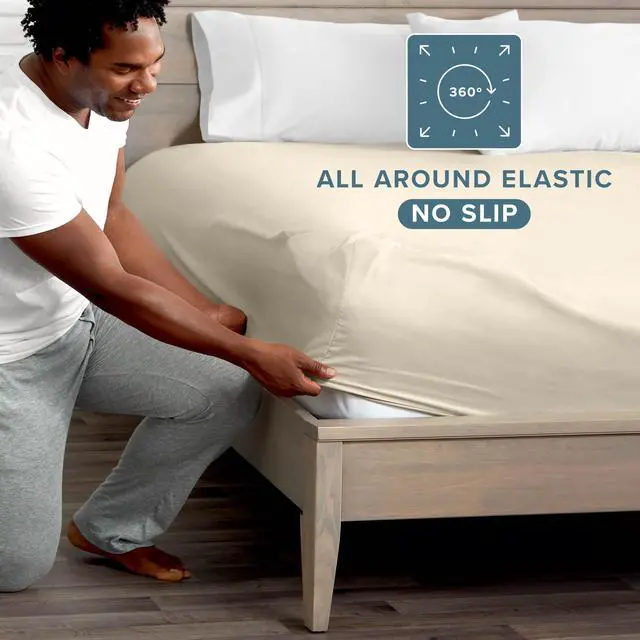 Alt view image 3 of 7 - Fitted Bottom Sheet Queen Size - Premium 1800 Ultra-Soft - Hotel Luxury - Deep Pocket - Durable and Long Lasting - Fitted Sheet (Queen, Sand)