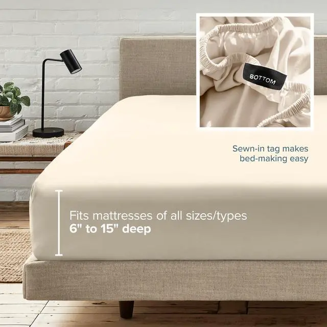 Alt view image 6 of 7 - Fitted Bottom Sheet Queen Size - Premium 1800 Ultra-Soft - Hotel Luxury - Deep Pocket - Durable and Long Lasting - Fitted Sheet (Queen, Sand)