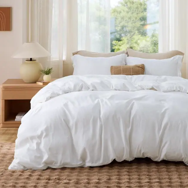 Main image of White Duvet Cover Queen Size - Soft Double Brushed Bedding Set for Kids & Adults, Zipper Closure, 3 Pieces, Includes 1 Duvet Cover (90"x90") & 2 Pillow Shams, NO Comforter