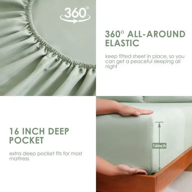Alt view image 5 of 7 - Sage Green Twin Sheet Set with Side Storage Pocket, 3 Piece Soft Kids Microfiber Bed Sheets Deep Pocket Corner Straps Oeko-Tex Certified