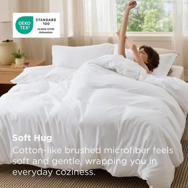Alt view image 2 of 7 - White Duvet Cover Queen Size - Soft Double Brushed Bedding Set for Kids & Adults, Zipper Closure, 3 Pieces, Includes 1 Duvet Cover (90"x90") & 2 Pillow Shams, NO Comforter