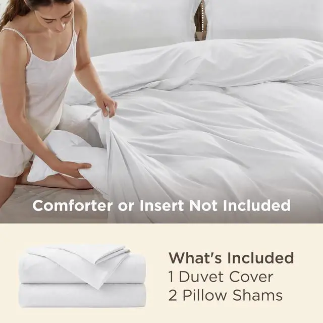 Alt view image 3 of 7 - White Duvet Cover Queen Size - Soft Double Brushed Bedding Set for Kids & Adults, Zipper Closure, 3 Pieces, Includes 1 Duvet Cover (90"x90") & 2 Pillow Shams, NO Comforter
