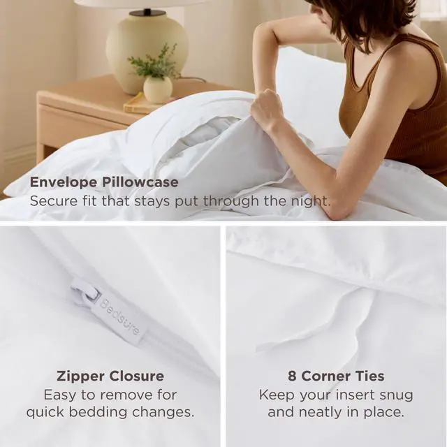 Alt view image 7 of 7 - White Duvet Cover Queen Size - Soft Double Brushed Bedding Set for Kids & Adults, Zipper Closure, 3 Pieces, Includes 1 Duvet Cover (90"x90") & 2 Pillow Shams, NO Comforter