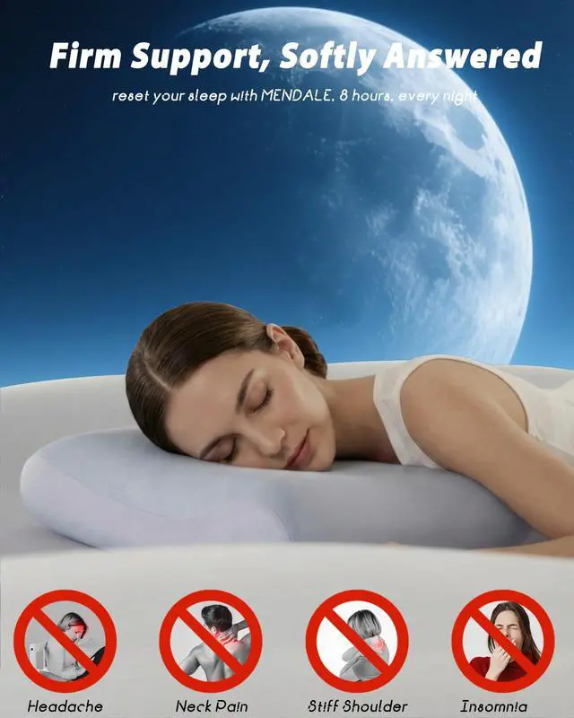 Alt view image 3 of 7 - Memory Foam Pillows for Sleeping, Cooling Bed Pillow for Neck Pain Relief, Queen Size Contour Design for Side Back Stomach Sleepers with Travel Pouch - Frim But Soft (4 Inches)