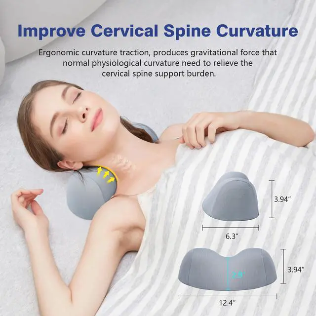 Alt view image 2 of 7 - Small Neck Stretcher Pillow for Pain Relief, Medium Soft Cervical Traction Device Neck Mild Support Pillow Foam Cervical Neck Pillow for Tension Muscle Relax Relief (Grey)