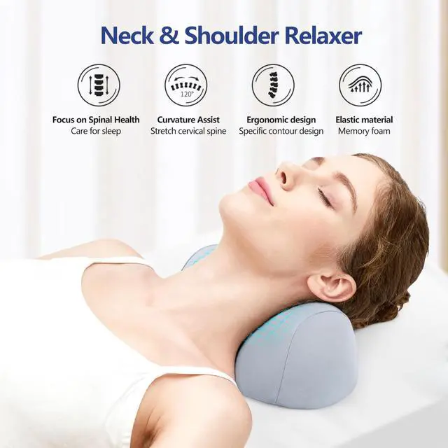 Alt view image 4 of 7 - Small Neck Stretcher Pillow for Pain Relief, Medium Soft Cervical Traction Device Neck Mild Support Pillow Foam Cervical Neck Pillow for Tension Muscle Relax Relief (Grey)