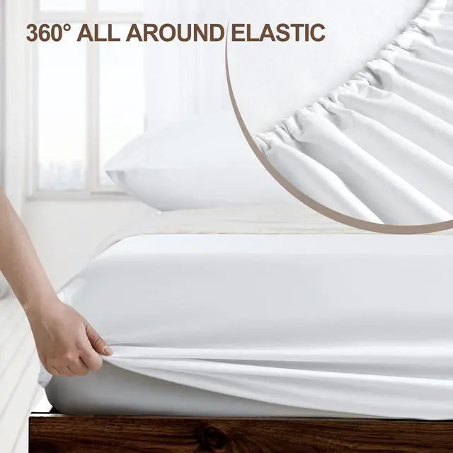 Alt view image 3 of 7 - Twin Fitted Sheet - Hotel Quality - Ultra Soft & Breathable - Brushed Microfiber - Deep Pocket - Cooling Fitted Sheet for Twin Size Bed (White)