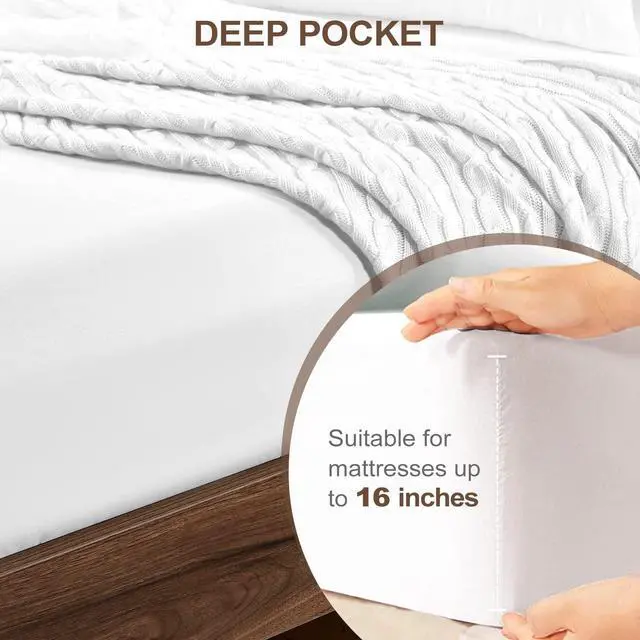 Alt view image 4 of 7 - Twin Fitted Sheet - Hotel Quality - Ultra Soft & Breathable - Brushed Microfiber - Deep Pocket - Cooling Fitted Sheet for Twin Size Bed (White)