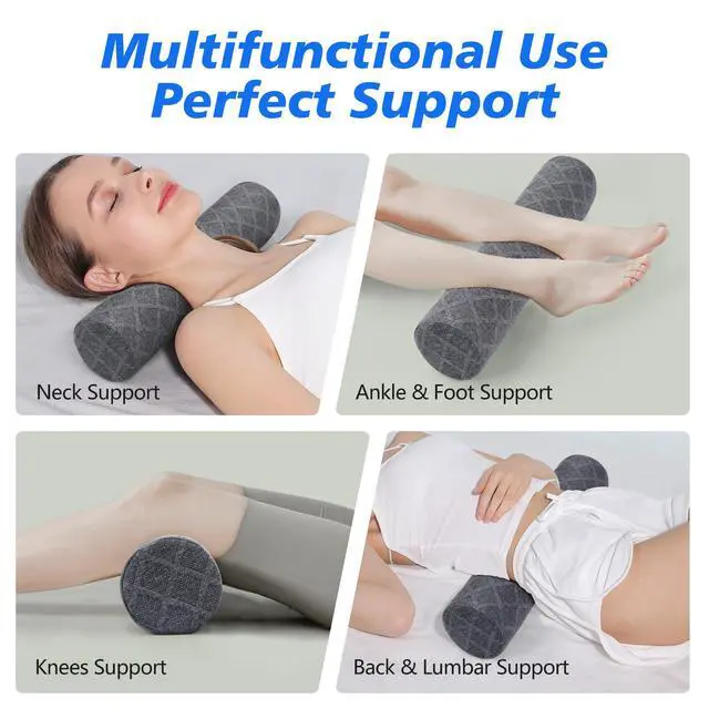 Alt view image 7 of 7 - Cervical Roll Pillow, Medium Soft Memory Foam Neck Round Pillow Cylinder Bolster Pillow for Sleeping, Round Neck Support for Bed, Legs, Back and Yoga (Grey, Large - 4.7" H)