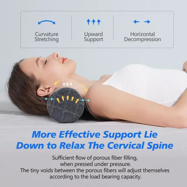 Alt view image 6 of 7 - Cervical Roll Pillow, Medium Soft Memory Foam Neck Round Pillow Cylinder Bolster Pillow for Sleeping, Round Neck Support for Bed, Legs, Back and Yoga (Grey, Large - 4.7" H)