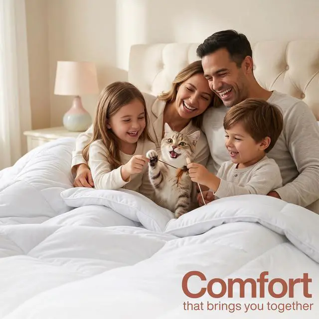 Alt view image 4 of 7 - Comforter Queen Size 88 x 88 Inches White, All Season Duvet Insert, Down Alternative Box Stitched Bed Comforter with Corner Tabs, Machine Washable