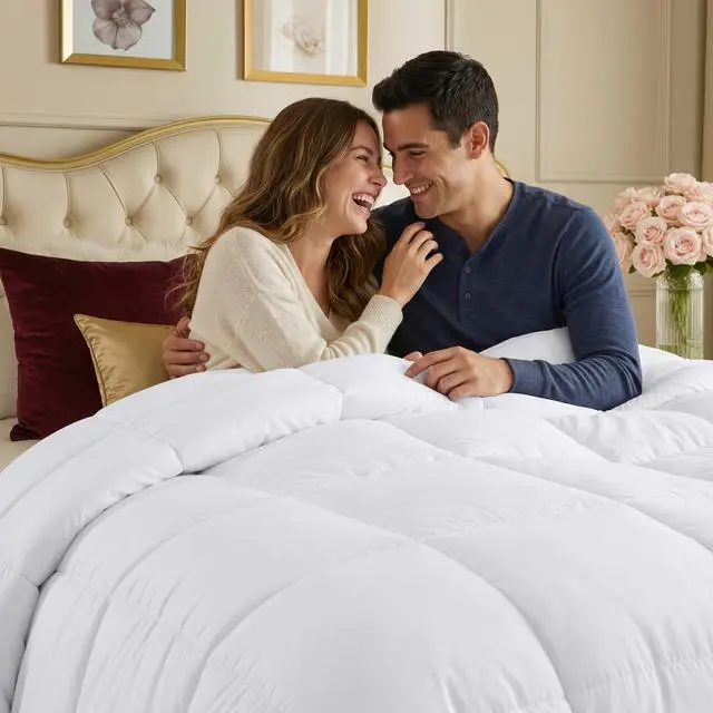 Alt view image 5 of 7 - Comforter Queen Size 88 x 88 Inches White, All Season Duvet Insert, Down Alternative Box Stitched Bed Comforter with Corner Tabs, Machine Washable