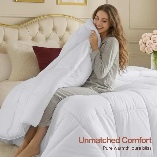 Alt view image 6 of 7 - Comforter Twin Size 64 x 88 Inches, All Season Duvet Insert, Down Alternative Box Stitched Bed Comforter with Corner Tabs, Machine Washable
