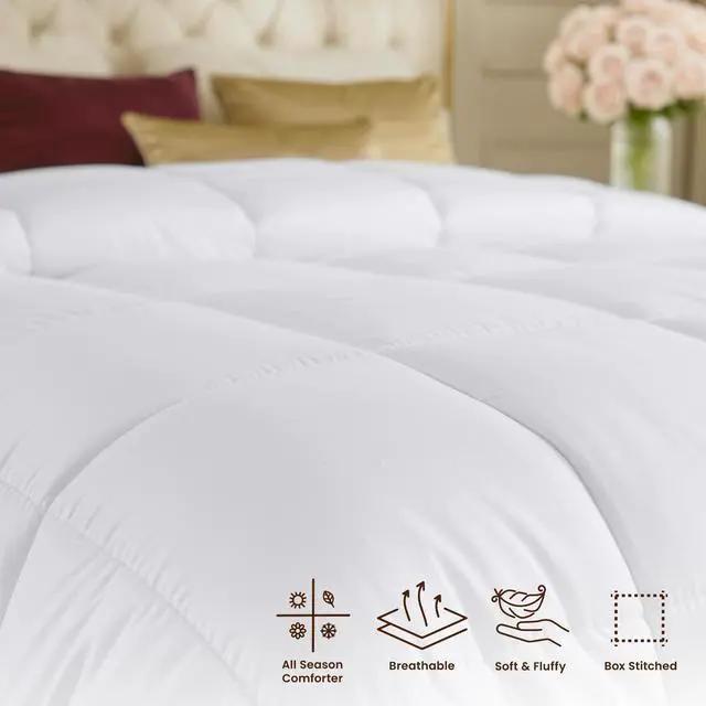 Alt view image 7 of 7 - Comforter Twin Size 64 x 88 Inches, All Season Duvet Insert, Down Alternative Box Stitched Bed Comforter with Corner Tabs, Machine Washable