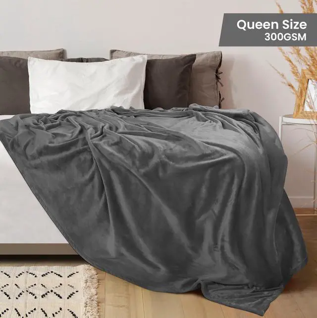 Alt view image 2 of 7 - Fleece Blanket Queen Size Grey (90x90 Inches) Ultra Soft Warm Lightweight Microfiber Breathable Anti-Static Cozy Bed Blanket, All-Season Home Decor Gift for Women and Men