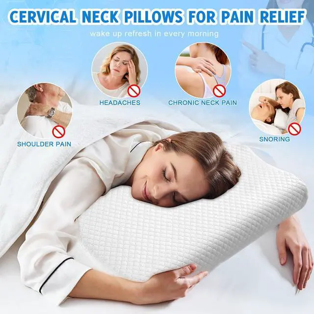 Alt view image 3 of 4 - Memory Foam Bed Pillow for Sleeping - Ergonomic Cervical Contour Neck Support Orthopedic Pillow Queen Size