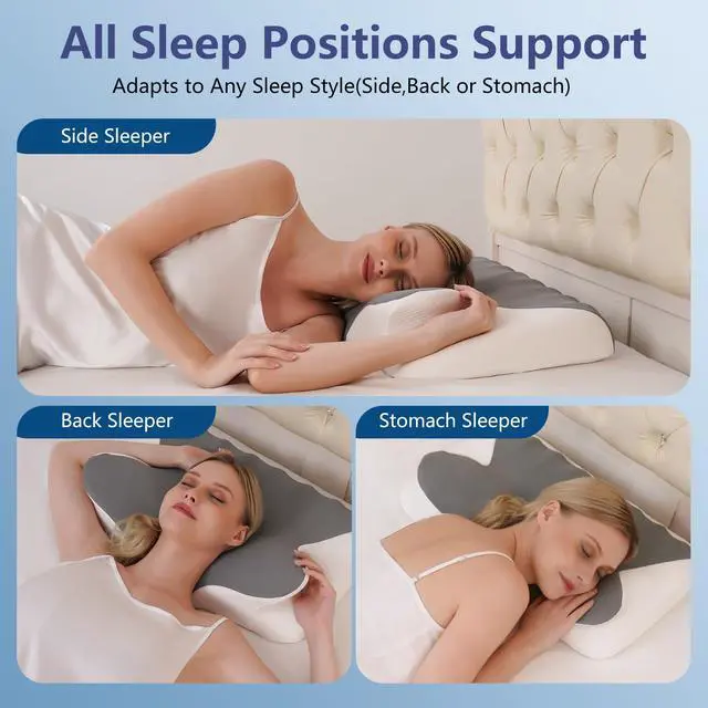 Alt view image 2 of 6 - Cervical Neck Pillow for Neck Pain Relief, Ergonomic Contour Orthopedic Cooling Odorless Memory Foam Pillow, High-Density Slow Rebound, Support Side Back Stomach Sleepers with Washable Pillowcase