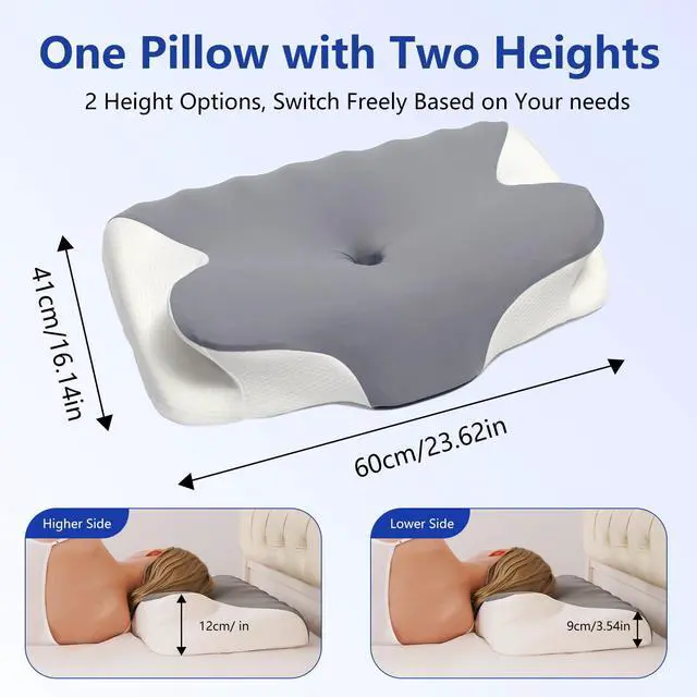 Alt view image 4 of 6 - Cervical Neck Pillow for Neck Pain Relief, Ergonomic Contour Orthopedic Cooling Odorless Memory Foam Pillow, High-Density Slow Rebound, Support Side Back Stomach Sleepers with Washable Pillowcase