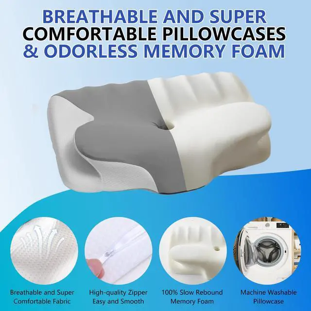 Alt view image 6 of 6 - Cervical Neck Pillow for Neck Pain Relief, Ergonomic Contour Orthopedic Cooling Odorless Memory Foam Pillow, High-Density Slow Rebound, Support Side Back Stomach Sleepers with Washable Pillowcase