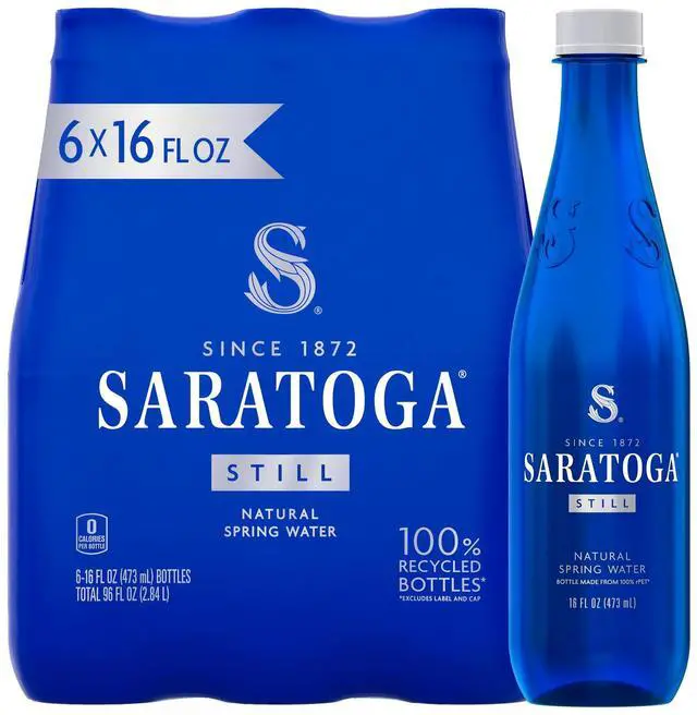 Main image of Spring Water Bottles, 6 Pack Still Bottled Water Recycled PET Plastic Bottles 16 Fl Oz