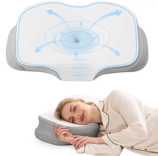 Main image of Cervical Neck Pillow for Sleeping, Ergonomic Side Sleeper Pillow, Memory Foam Pillows for Neck and Shoulder Pain Relief, Removable Washable Cooling Cover, Grey & White