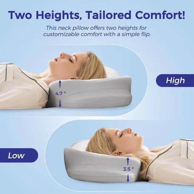 Alt view image 4 of 7 - Cervical Neck Pillow for Sleeping, Ergonomic Side Sleeper Pillow, Memory Foam Pillows for Neck and Shoulder Pain Relief, Removable Washable Cooling Cover, Grey & White