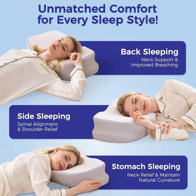 Alt view image 5 of 7 - Cervical Neck Pillow for Sleeping, Ergonomic Side Sleeper Pillow, Memory Foam Pillows for Neck and Shoulder Pain Relief, Removable Washable Cooling Cover, Grey & White