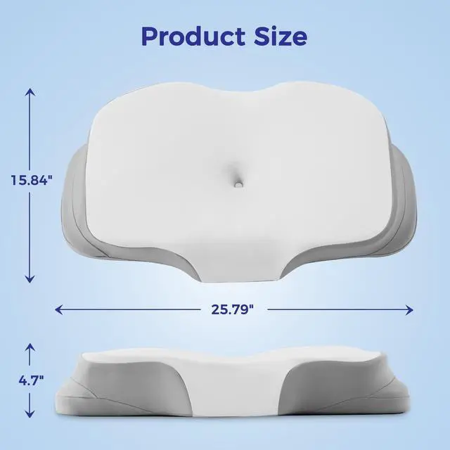 Alt view image 7 of 7 - Cervical Neck Pillow for Sleeping, Ergonomic Side Sleeper Pillow, Memory Foam Pillows for Neck and Shoulder Pain Relief, Removable Washable Cooling Cover, Grey & White