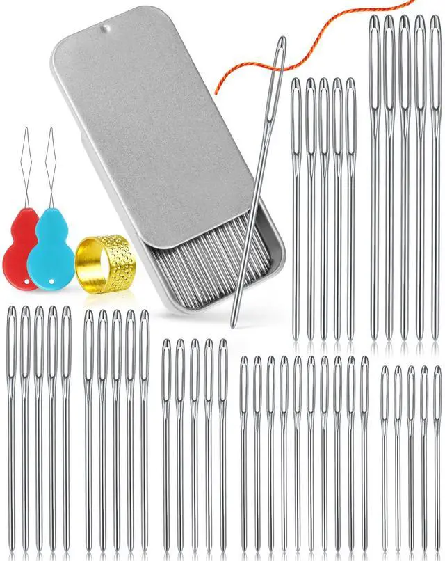 Main image of 80/40 PCS Large-Eye Blunt Needles,8 Sizes Stainless Steel Yarn Knitting Needles,Sewing Needles,Crafting Knitting Weaving Stringing Needleswith Threaders for Finishing Off Crochet Projects CJ
