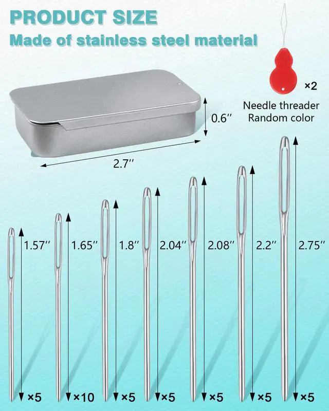 Alt view image 2 of 6 - 80/40 PCS Large-Eye Blunt Needles,8 Sizes Stainless Steel Yarn Knitting Needles,Sewing Needles,Crafting Knitting Weaving Stringing Needleswith Threaders for Finishing Off Crochet Projects CJ