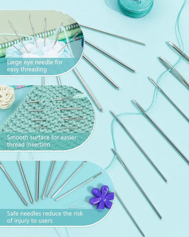 Alt view image 3 of 6 - 80/40 PCS Large-Eye Blunt Needles,8 Sizes Stainless Steel Yarn Knitting Needles,Sewing Needles,Crafting Knitting Weaving Stringing Needleswith Threaders for Finishing Off Crochet Projects CJ