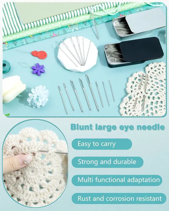 Alt view image 4 of 6 - 80/40 PCS Large-Eye Blunt Needles,8 Sizes Stainless Steel Yarn Knitting Needles,Sewing Needles,Crafting Knitting Weaving Stringing Needleswith Threaders for Finishing Off Crochet Projects CJ