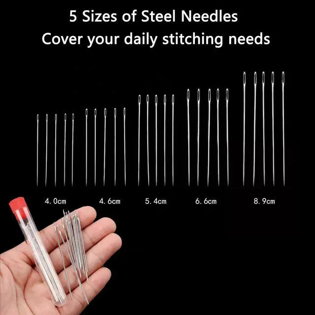 Alt view image 2 of 6 - 44Pcs Sewing Tool Set, Big Eye Steel Sewing Needle Kit, Threader and Needle Repair Kit Stainless Steel Needles for Hand Sewing