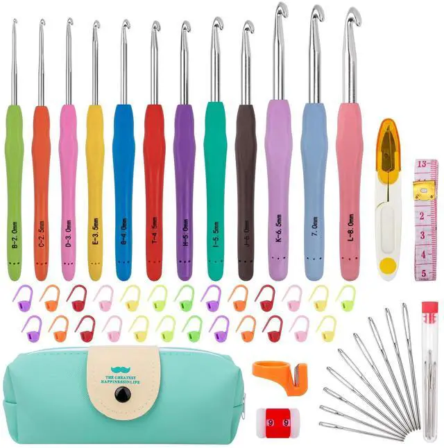 Main image of Crochet Hooks 12 Sizes Crochet Hook Set, 51 Pack Yarn Crochet Kit for Beginners, Knitting Needles with Ergonomic Handles for Arthritic Hands, Crochet Needle Kit with Blue Case for Crocheters