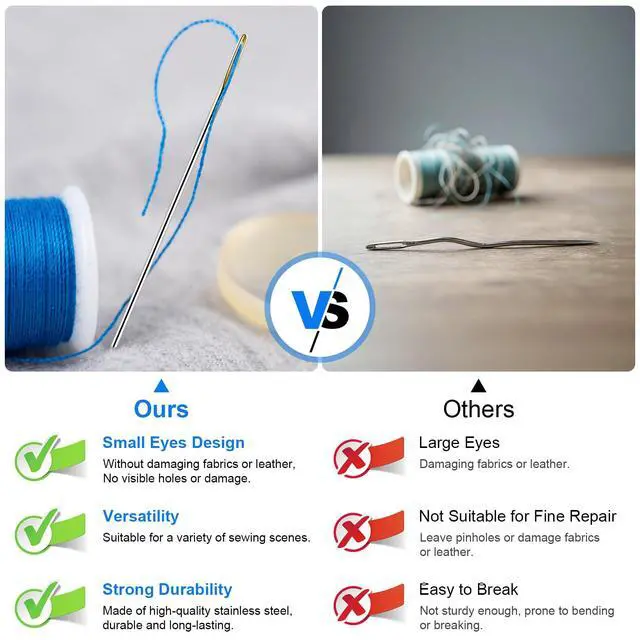 Alt view image 3 of 7 - 48 Pcs Sewing Needles, Small Eye Stainless Steel Needle with Threader and Thimble, Hand Sewing Supplies for Leather Cotton Fabric Denim, Small Eye Emergency Sewing Kit not Damaging The Leather