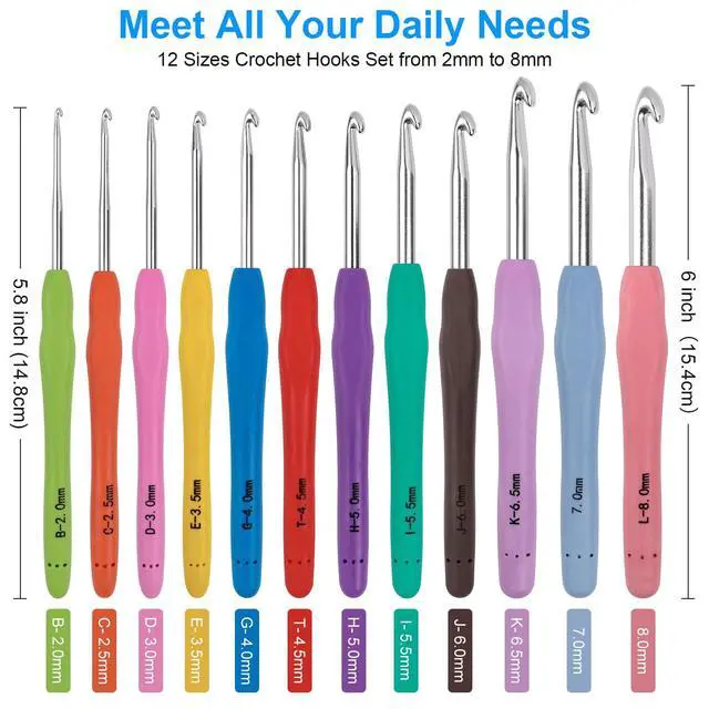 Alt view image 2 of 7 - Crochet Hooks 12 Sizes Crochet Hook Set, 51 Pack Yarn Crochet Kit for Beginners, Knitting Needles with Ergonomic Handles for Arthritic Hands, Crochet Needle Kit with Blue Case for Crocheters