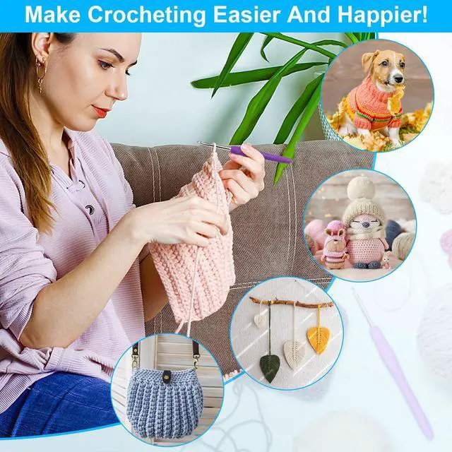 Alt view image 6 of 7 - Crochet Hooks 12 Sizes Crochet Hook Set, 51 Pack Yarn Crochet Kit for Beginners, Knitting Needles with Ergonomic Handles for Arthritic Hands, Crochet Needle Kit with Blue Case for Crocheters