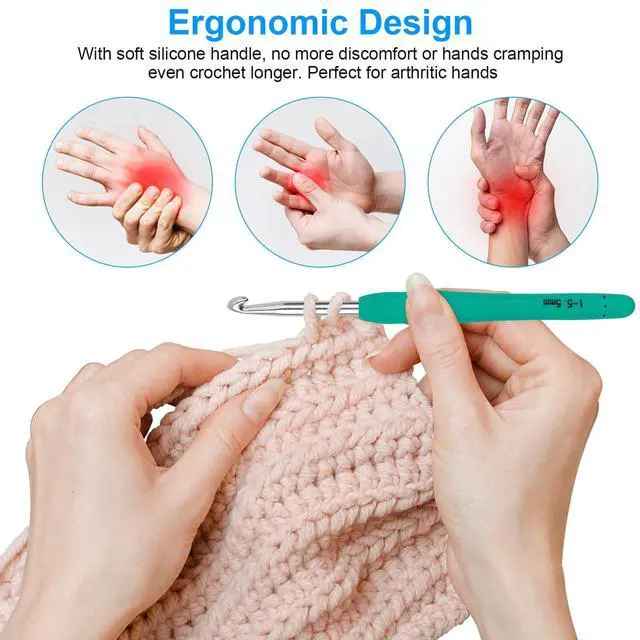 Alt view image 4 of 7 - Crochet Hooks 12 Sizes Crochet Hook Set, 51 Pack Yarn Crochet Kit for Beginners, Knitting Needles with Ergonomic Handles for Arthritic Hands, Crochet Needle Kit with Blue Case for Crocheters