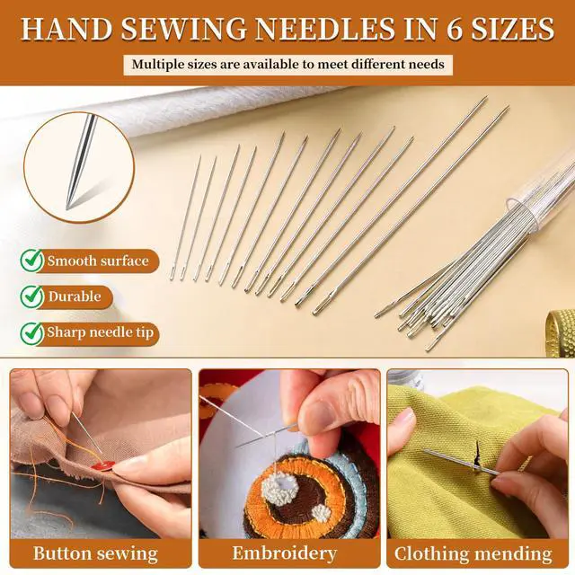 Alt view image 3 of 7 - 42 PCS Big Eye Steel Sewing Needles Kit, 6 Size Steel Needles for Hand Sewing, Needle and Thread Sewing Kit with Seam Ripper, Threader, Storage Box Supplies for Repairing Quilting Embroidery Crafts