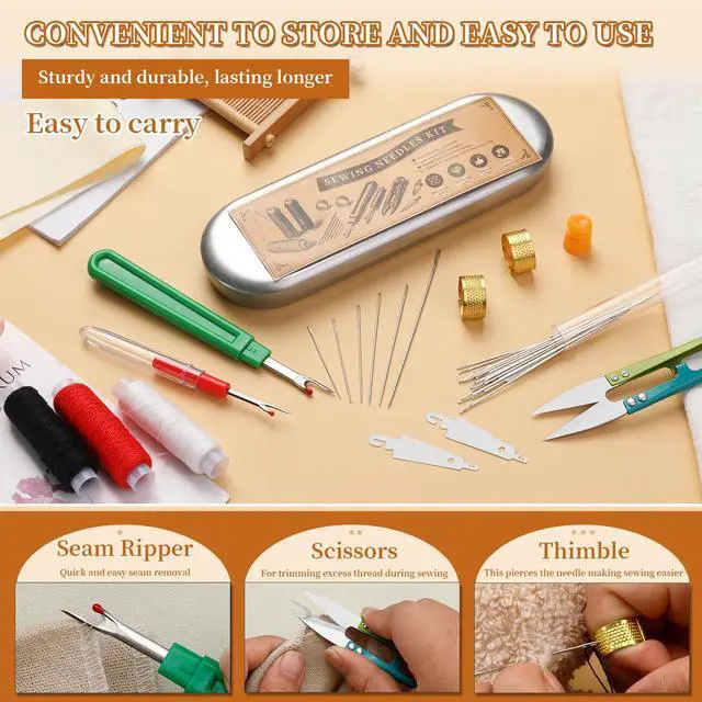 Alt view image 5 of 7 - 42 PCS Big Eye Steel Sewing Needles Kit, 6 Size Steel Needles for Hand Sewing, Needle and Thread Sewing Kit with Seam Ripper, Threader, Storage Box Supplies for Repairing Quilting Embroidery Crafts