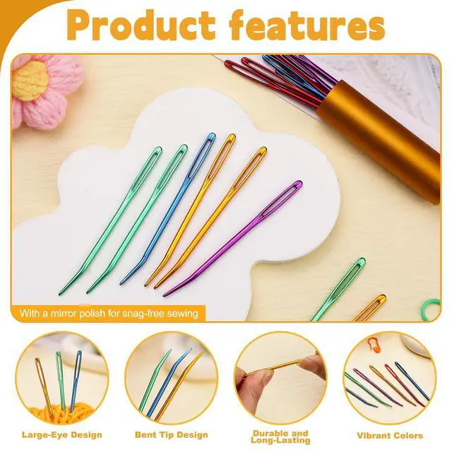 Alt view image 3 of 7 - 10Pcs Yarn Needles, Darning Tapestry Needles, Large Eye Weaving Needle, Yarn Needle for Crocheting with Aluminum Storage Knitting Crochet Accessories