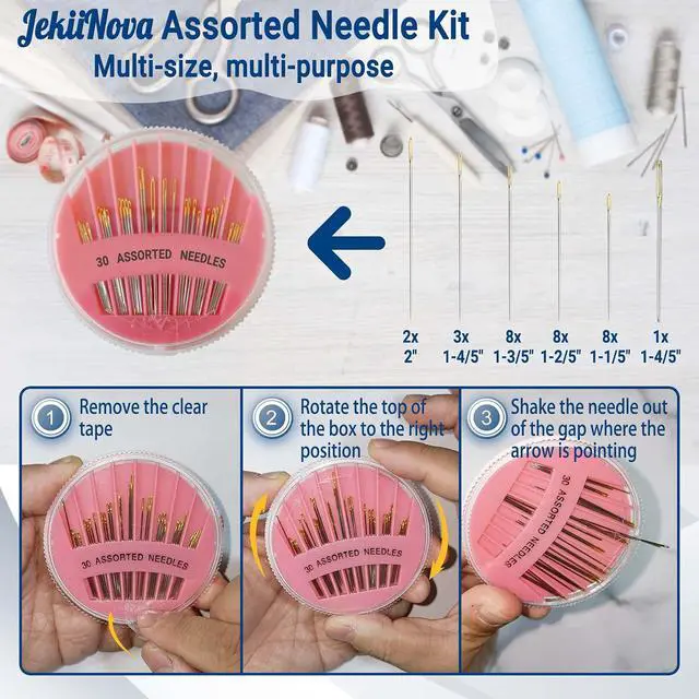 Alt view image 2 of 6 - 30 Pack Premium Hand Sewing Needles, Assorted Sizes, Large Eye Stitching Needles for Sewing, Repair & Embroidery