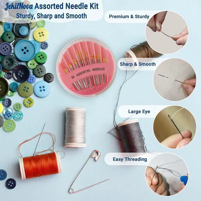 Alt view image 4 of 6 - 30 Pack Premium Hand Sewing Needles, Assorted Sizes, Large Eye Stitching Needles for Sewing, Repair & Embroidery