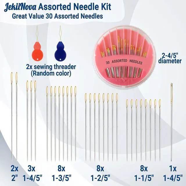 Alt view image 6 of 6 - 30 Pack Premium Hand Sewing Needles, Assorted Sizes, Large Eye Stitching Needles for Sewing, Repair & Embroidery